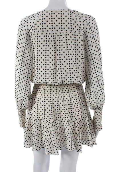 Figue Womens Mini Silk Polka Dot V-Neck Button Long Sleeve Knee Dress Size XS
