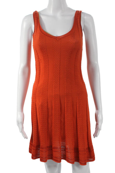 M Missoni Women A-Line Geometric V-Neck Sleeveless Orange Viscose Dress Size S