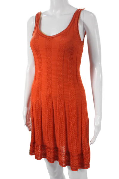 M Missoni Women A-Line Geometric V-Neck Sleeveless Orange Viscose Dress Size S