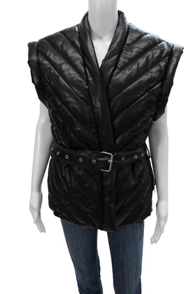 Blank NYC Womens Quilted Black Buckle Vest Size M