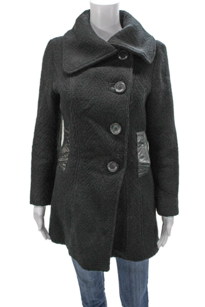 Mackage Womens Virgin Wool Herringbone Button Coat Long Sleeve Black Size PS