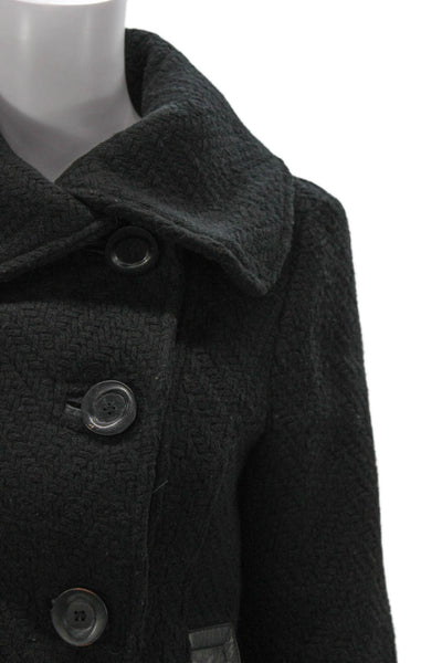 Mackage Womens Virgin Wool Herringbone Button Coat Long Sleeve Black Size PS