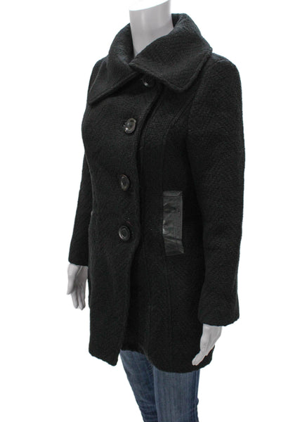 Mackage Womens Virgin Wool Herringbone Button Coat Long Sleeve Black Size PS