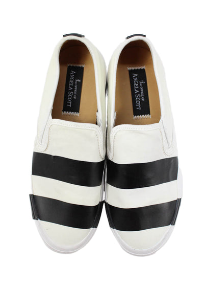 Angela Scott Women's Round Toe Rubber Sole Slip-On Loafers White Size 6