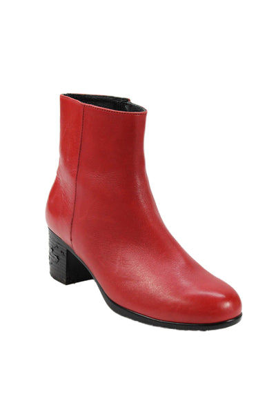 Hopp Women's Round Toe Block Heel Leather Ankle Boots Red Size 6.5