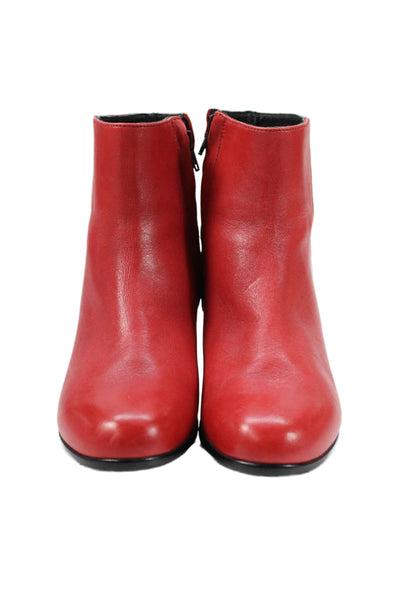 Hopp Women's Round Toe Block Heel Leather Ankle Boots Red Size 6.5