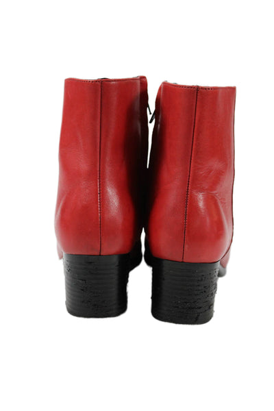 Hopp Women's Round Toe Block Heel Leather Ankle Boots Red Size 6.5