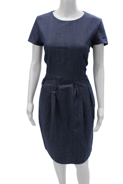 COS Womens Fit & Flare Dress Blue Cotton Knee Length Short Sleeve Size 8