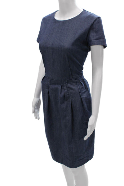 COS Womens Fit & Flare Dress Blue Cotton Knee Length Short Sleeve Size 8