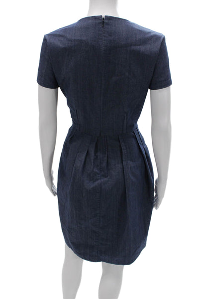 COS Womens Fit & Flare Dress Blue Cotton Knee Length Short Sleeve Size 8