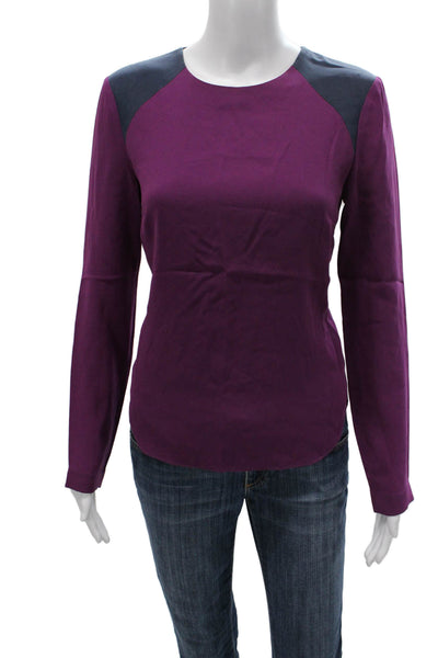 Rag & Bone Womens Colorblock Purple Round Neck Zip Long Sleeve Blouse Size S