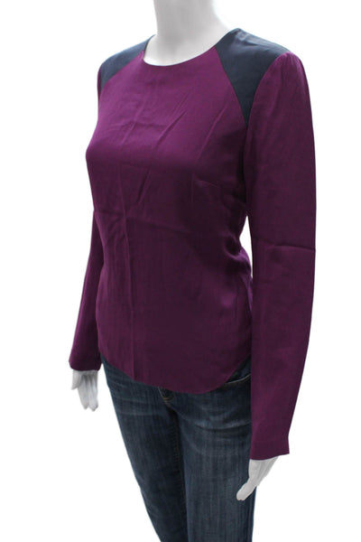 Rag & Bone Womens Colorblock Purple Round Neck Zip Long Sleeve Blouse Size S