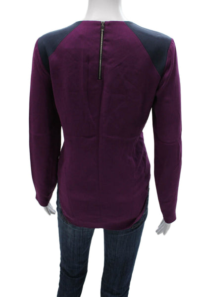 Rag & Bone Womens Colorblock Purple Round Neck Zip Long Sleeve Blouse Size S