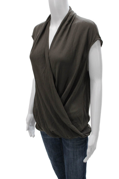 Helmut Lang Women Blouse Green Cowl Neck Sleeveless Polyester Size XS