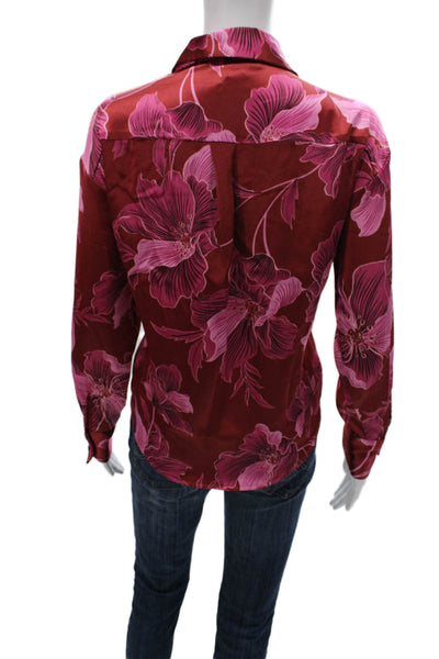 Bailey 44 Womens Red Floral Collared Long Sleeve Blouse Polyester Size M