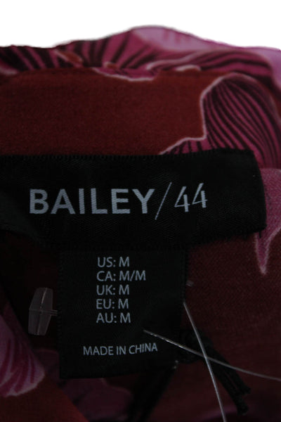 Bailey 44 Womens Red Floral Collared Long Sleeve Blouse Polyester Size M