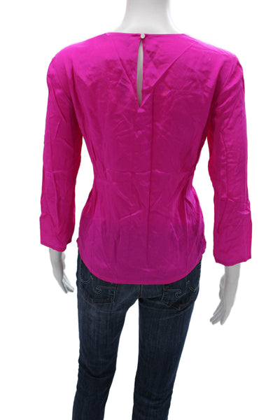 Polo Ralph Lauren Womens Silk Basic Blouse Pink Round Neck 3/4 Sleeve Size 6