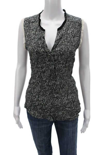 Sandro Womens Black Sleeveless V-Neck Patterned Button Polyester Blouse Size 3