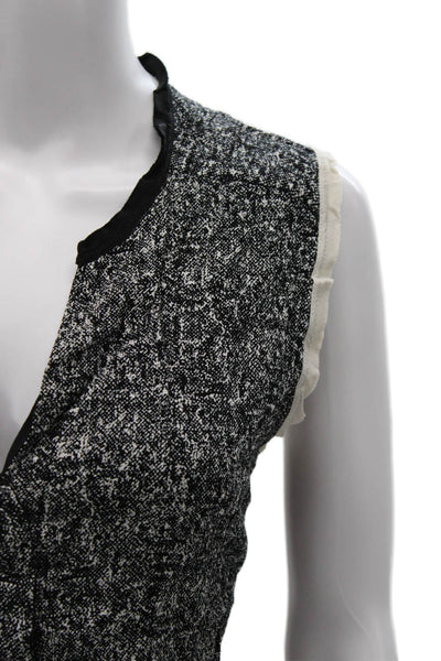Sandro Womens Black Sleeveless V-Neck Patterned Button Polyester Blouse Size 3