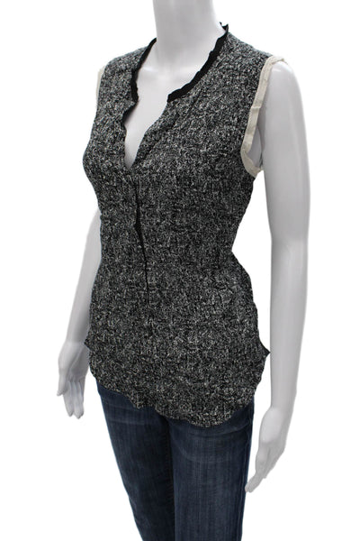 Sandro Womens Black Sleeveless V-Neck Patterned Button Polyester Blouse Size 3