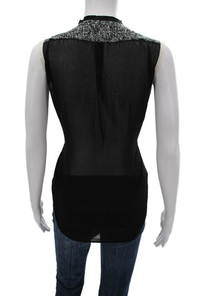 Sandro Womens Black Sleeveless V-Neck Patterned Button Polyester Blouse Size 3