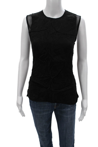 EENVOUD Womens Basic Tank Black 100% Cupro Round Neck Zip Closure Size S