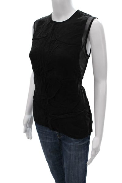 EENVOUD Womens Basic Tank Black 100% Cupro Round Neck Zip Closure Size S