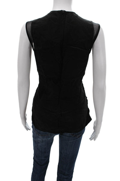 EENVOUD Womens Basic Tank Black 100% Cupro Round Neck Zip Closure Size S
