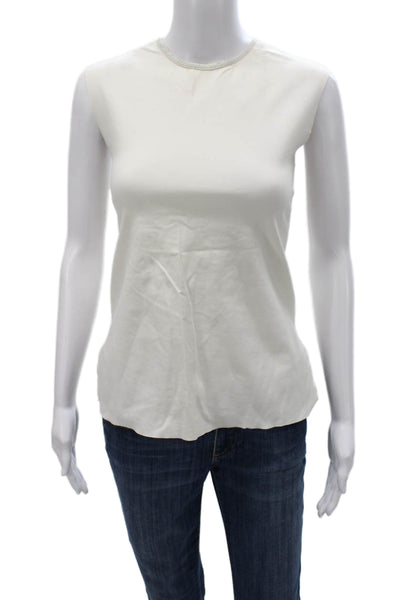Helmut Lang Womens Basic Ivory Cotton Sleeveless Crew Neck Zip Tank Size S