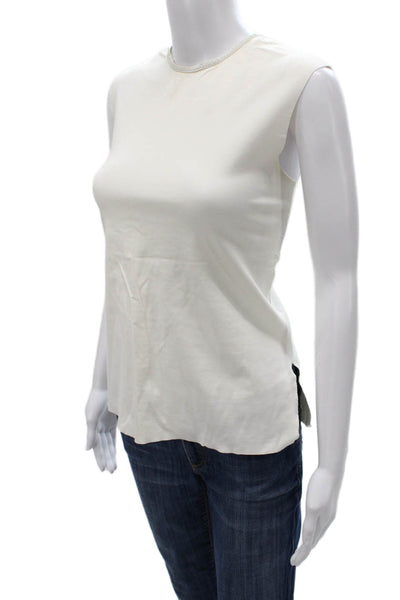 Helmut Lang Womens Basic Ivory Cotton Sleeveless Crew Neck Zip Tank Size S