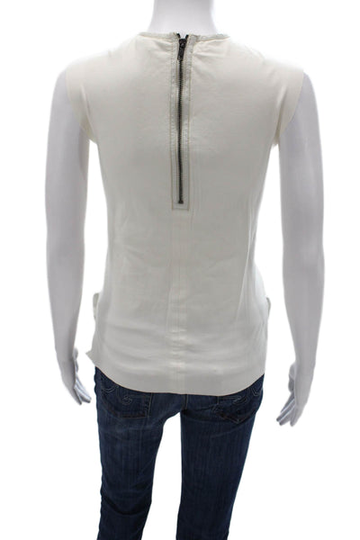 Helmut Lang Womens Basic Ivory Cotton Sleeveless Crew Neck Zip Tank Size S