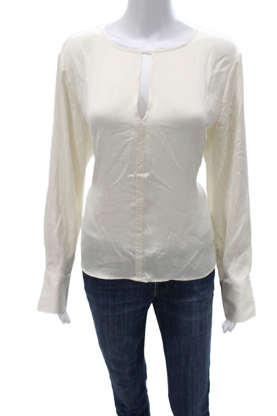 MNG Women Basic Ivory Long Sleeve Round Neck Polyester Blouse Size 8