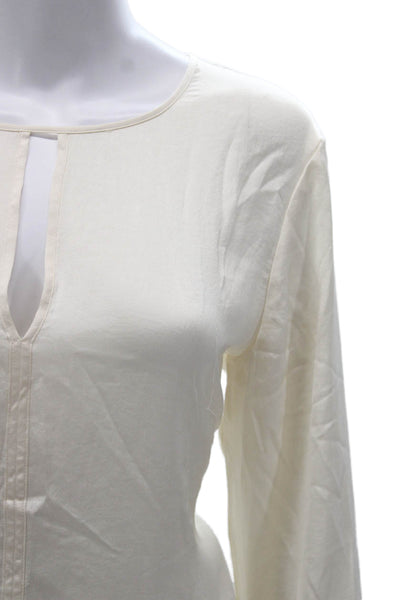 MNG Women Basic Ivory Long Sleeve Round Neck Polyester Blouse Size 8