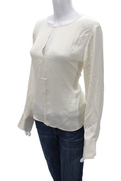 MNG Women Basic Ivory Long Sleeve Round Neck Polyester Blouse Size 8