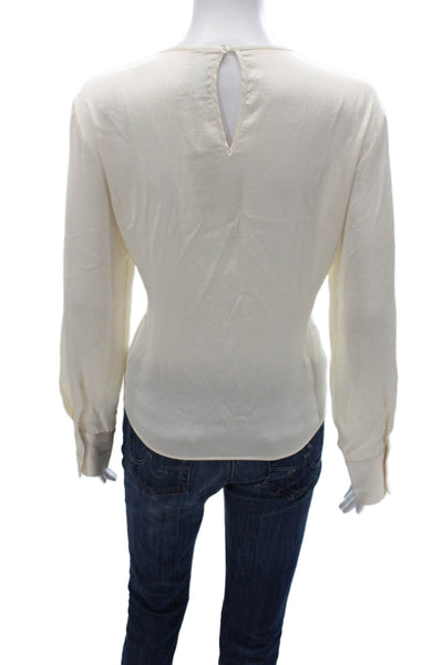 MNG Women Basic Ivory Long Sleeve Round Neck Polyester Blouse Size 8