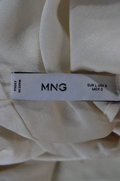 MNG Women Basic Ivory Long Sleeve Round Neck Polyester Blouse Size 8