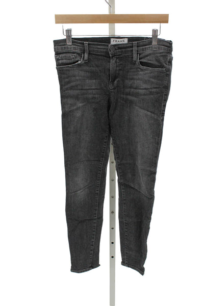 Frame Denim Women Skinny Black Jeans Mid Rise Cotton Blend Size 28