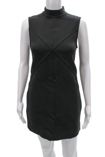 Rachel Zoe Women Mini Dress Gray Mock Neck Geometric Sleeveless Zip Size 4
