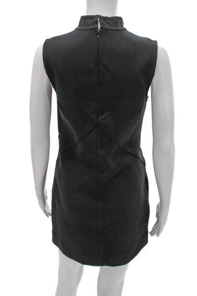 Rachel Zoe Women Mini Dress Gray Mock Neck Geometric Sleeveless Zip Size 4