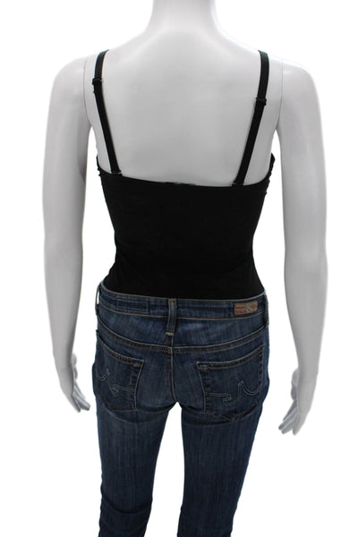 Popilush Womens Black Floral V-Neck Sleeveless One Piece Bodysuit Size M