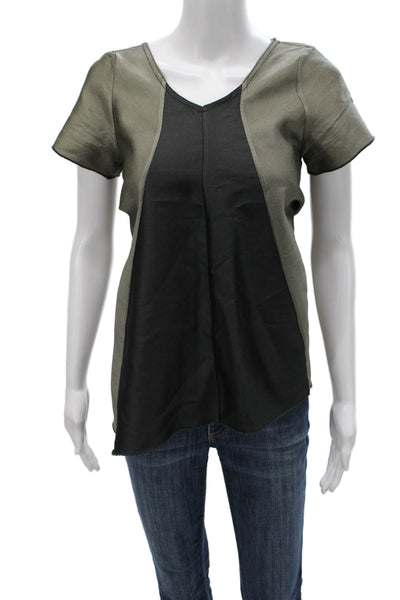 Ter Et Bantine Womens Basic Gray V-Neck Colorblock Blouse Short Sleeve Size 42