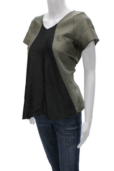 Ter Et Bantine Womens Basic Gray V-Neck Colorblock Blouse Short Sleeve Size 42