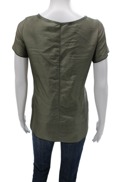 Ter Et Bantine Womens Basic Gray V-Neck Colorblock Blouse Short Sleeve Size 42