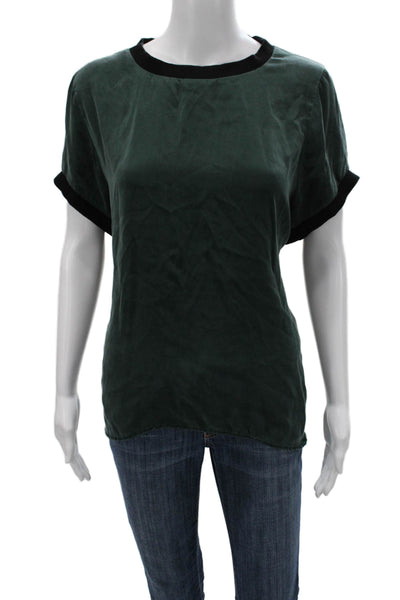 Ruti Women Basic Green Silk Colorblock Round Neck Short Sleeve Blouse Size S