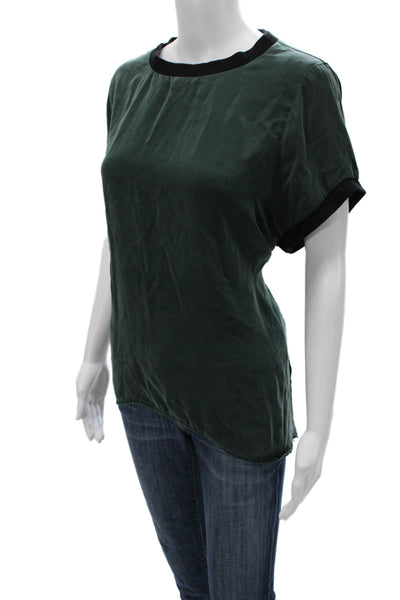 Ruti Women Basic Green Silk Colorblock Round Neck Short Sleeve Blouse Size S