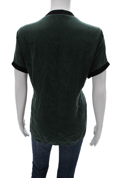 Ruti Women Basic Green Silk Colorblock Round Neck Short Sleeve Blouse Size S