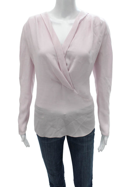 IRO Womens Basic V-Neck Pink Triacetate Long Sleeve Blouse Size 38