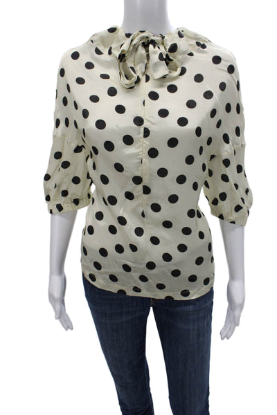 Hache Women Blouse Ivory Polka Dot Collared Viscose 3/4 Sleeve Zip Size 40