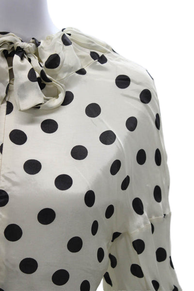 Hache Women Blouse Ivory Polka Dot Collared Viscose 3/4 Sleeve Zip Size 40