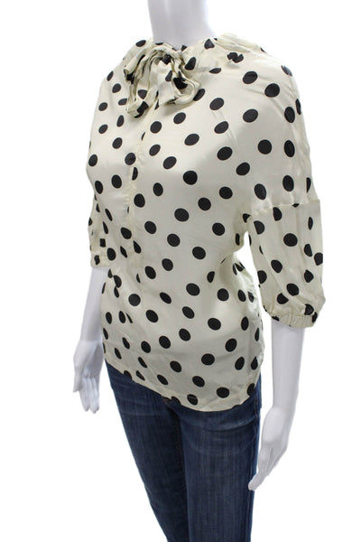 Hache Women Blouse Ivory Polka Dot Collared Viscose 3/4 Sleeve Zip Size 40